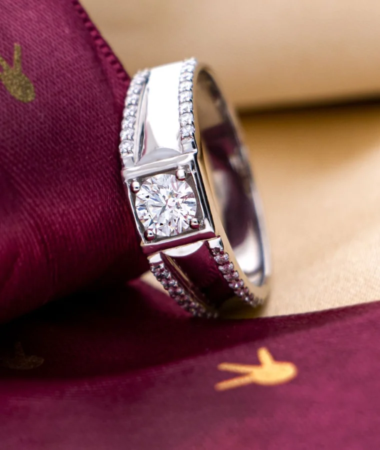 Mens white gold natural diamond ring