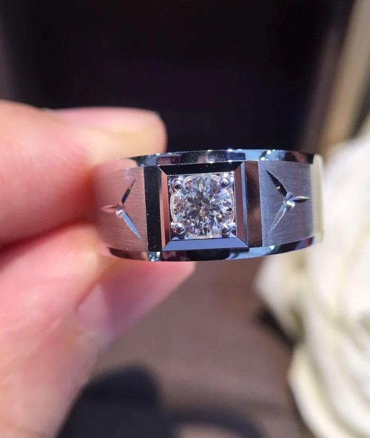 Mens white gold natural diamond ring