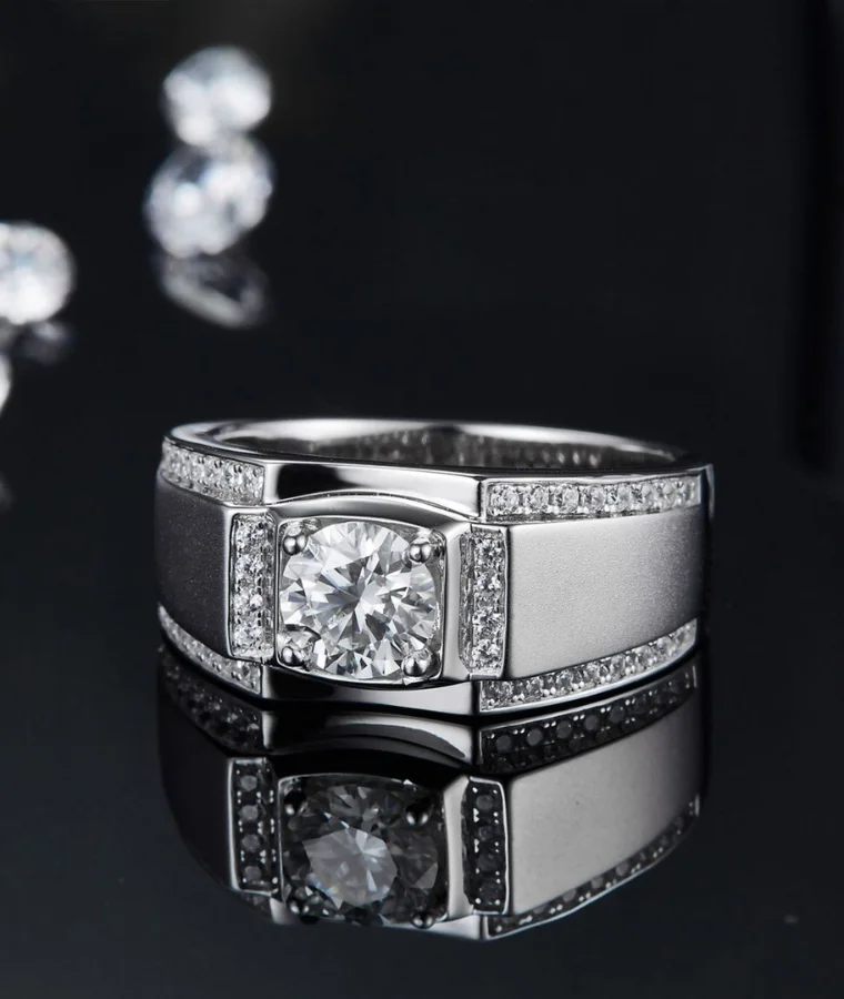 Mens white gold natural diamond ring