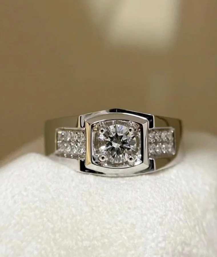 Mens white gold natural diamond ring