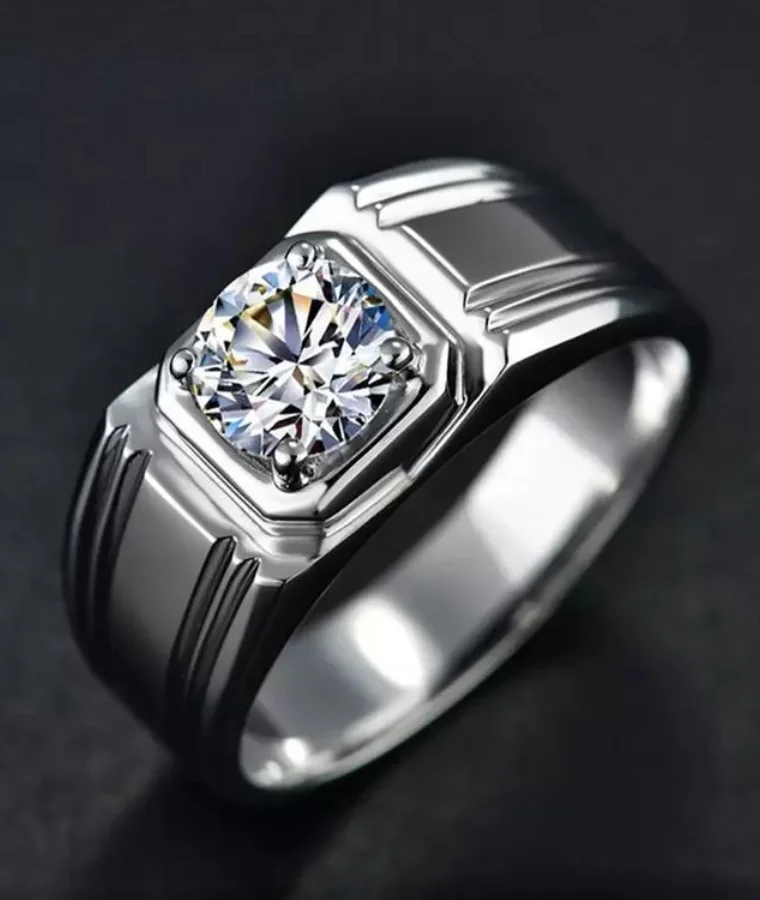 Mens silver natural diamond rings