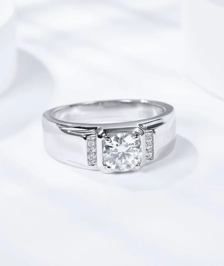 Mens white gold natural diamond rings