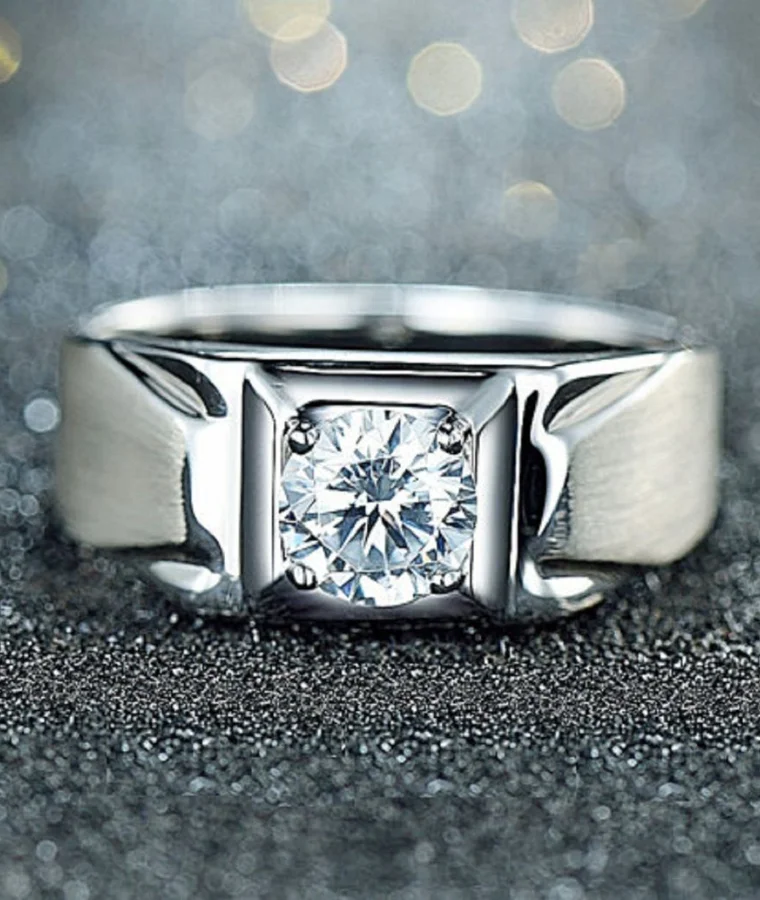 Mens silver natural diamond rings