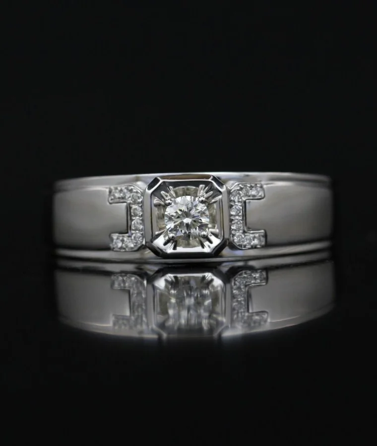 Mens white gold natural diamond ring